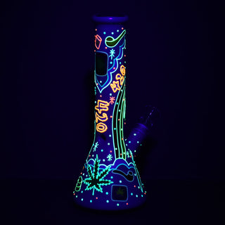 Beach Vibes 420 Painted Glass Beaker Water Pipe - 10" / 14mm F - Horny Stoner