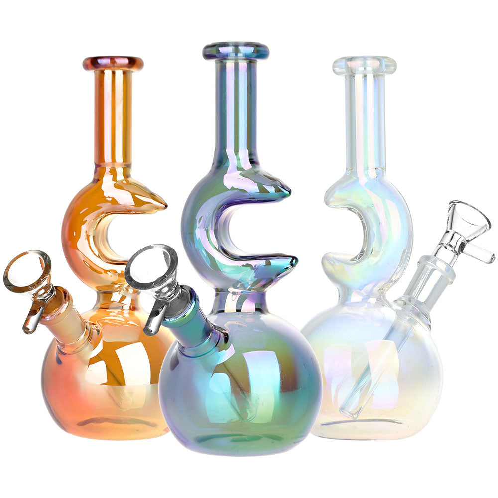 Lunar Glow Electroplated Glass Water Pipe - 7.25" / 14mm F / Colors Vary - Horny Stoner