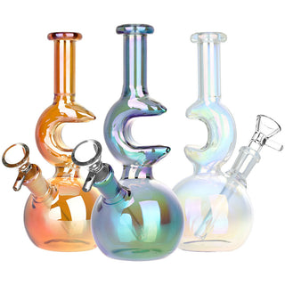 Lunar Glow Electroplated Glass Water Pipe - 7.25" / 14mm F / Colors Vary - Horny Stoner