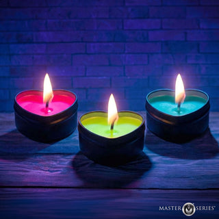 Master Series UV Blacklight Reactive Heart Drip Candle 3-Piece Set