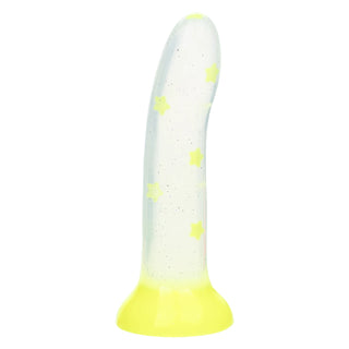 Clear Yellow Silicone Glow Stick Dildo - Front View with Star Detail | Horny Stoner