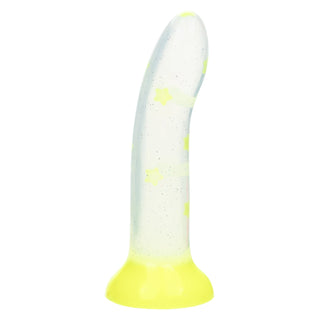 Clear Yellow Silicone Star Confetti Dildo - Side Profile | Horny Stoner