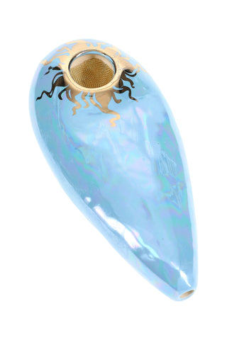 Ancient Creations Ceramics 4″ Oval Ceramic Hand Pipe – Brass Screen – US-Made