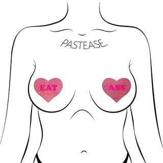 Pastease Glitter 'Eat Ass' Heart Pasties Pink - Horny Stoner
