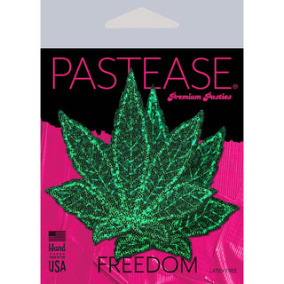 Pastease Glitter Pot Leaf Pasties Green - Horny Stoner
