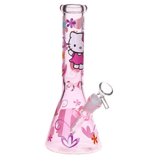 Greetings Feline Glass Beaker Water Pipe | 10" | 14mm F | Designs Vary - Horny Stoner