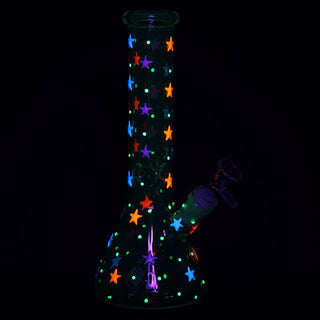 SeshGear Shining Star Glow in the Dark Beaker Glass Water Pipe - 10" / 14mm F /3CT BUNDLE -  Assorted Colors