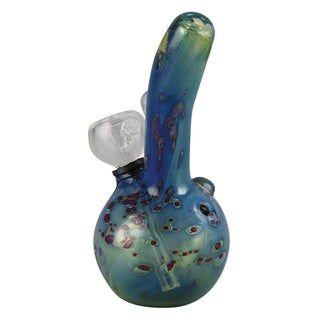 Double Glass Water Pipe- 5.25" / Grommet / Blue w/ Red Spots - Horny Stoner