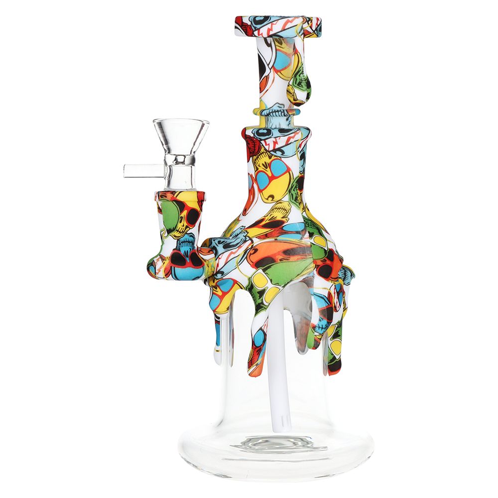 Masked Silicone & Glass Water Pipe - 7.5" / 14mm F / Designs Vary - Horny Stoner