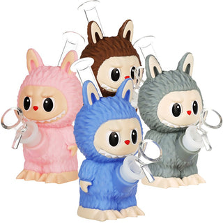 Labubu Inspired - Funny Animals Glass & Vinyl Water Pipe - 6" / 14mm F / 4CT BUNDLE Assorted Colors