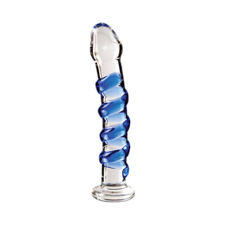 Icicles No. 5 Curved Ribbed 7 in. Glass Dildo Blue/Clear - Horny Stoner