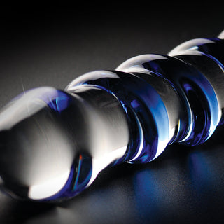 Icicles No. 5 Curved Ribbed 7 in. Glass Dildo Blue/Clear - Horny Stoner