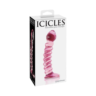 Icicles No. 28 Curved Ribbed 7.25 in. Glass Dildo Pink