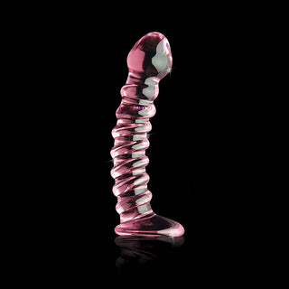 Icicles No. 28 Curved Ribbed 7.25 in. Glass Dildo Pink - Horny Stoner