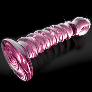 Icicles No. 28 Curved Ribbed 7.25 in. Glass Dildo Pink - Horny Stoner