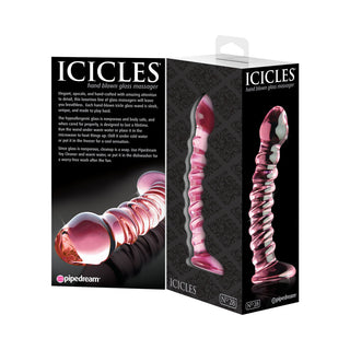 Icicles No. 28 Curved Ribbed 7.25 in. Glass Dildo Pink - Horny Stoner