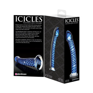 Icicles No. 29 Curved Textured 7.25 in. Glass Dildo Blue - Horny Stoner