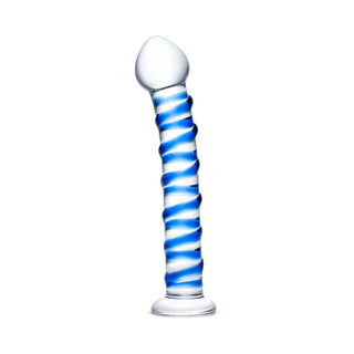 Glas 7.5 in. Blue Spiral Glass Dildo - Horny Stoner