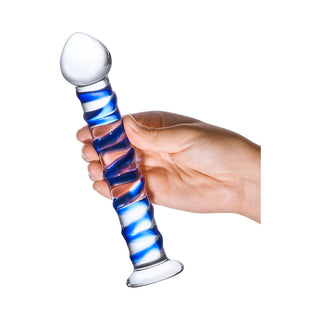 Glas 7.5 in. Blue Spiral Glass Dildo - Horny Stoner