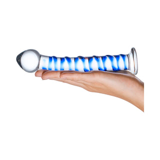 Glas 7.5 in. Blue Spiral Glass Dildo - Horny Stoner