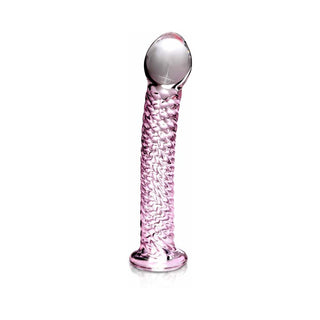 Icicles No. 53 Curved Textured 7 in. Glass Dildo Pink - Horny Stoner
