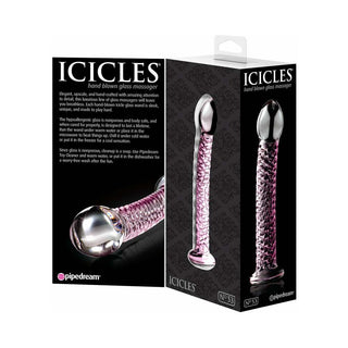 Icicles No. 53 Curved Textured 7 in. Glass Dildo Pink - Horny Stoner