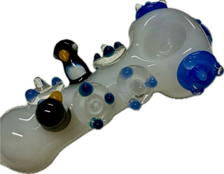 Ripkitty 4.5" Tobacco Dry Herb Hand Pipe Spoon Color Tube Glass with Penguins Art