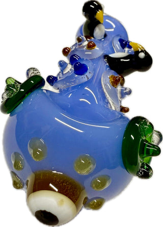 Ripkitty 4.5" Tobacco Dry Herb Hand Pipe Spoon Color Tube Glass with Penguins Art