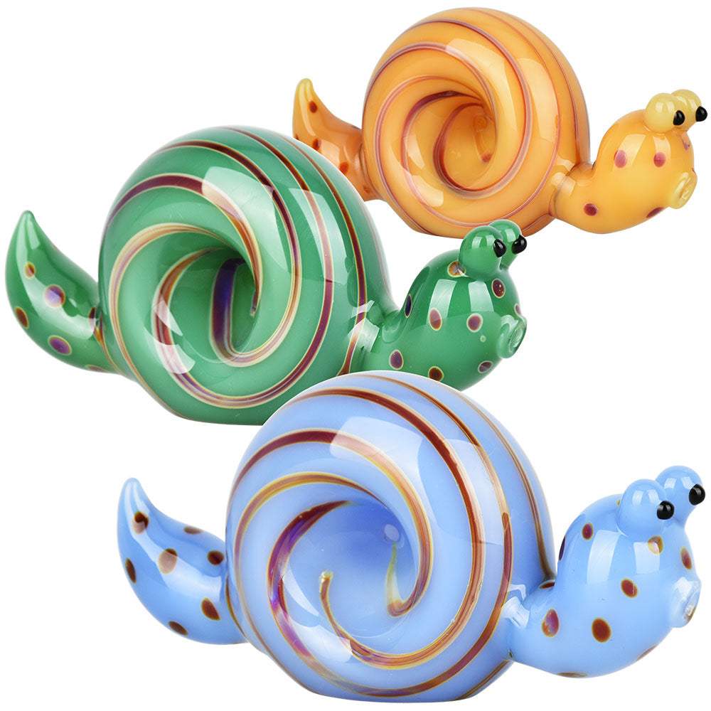 Spun Snail Glass Hand Pipe - 4" / Colors Vary - Horny Stoner