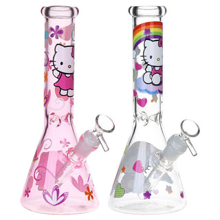 Greetings Feline Glass Beaker Water Pipe | 10" | 14mm F | Designs Vary - Horny Stoner
