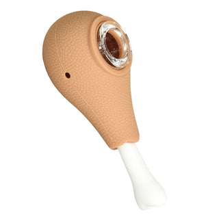 Chicken Drumstick Silicone Hand Pipe w/ Glass Bowl - Horny Stoner