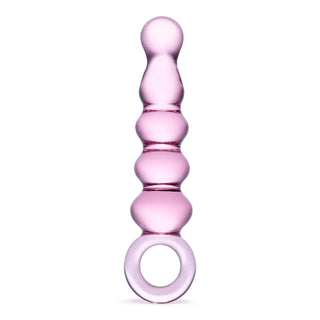 Glas 7.5 in. Quintessence Beaded Anal Slider Glass Dildo with Ring Handle - Horny Stoner
