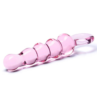 Glas 7.5 in. Quintessence Beaded Anal Slider Glass Dildo with Ring Handle - Horny Stoner