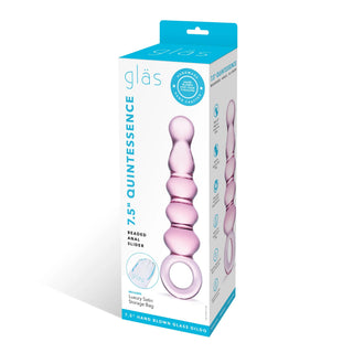Glas 7.5 in. Quintessence Beaded Anal Slider Glass Dildo with Ring Handle - Horny Stoner