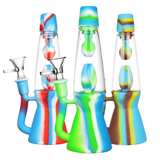 Lava Lamp Silicone/Glass Water Pipe- 8" /14mm F /Colors Vary - Horny Stoner