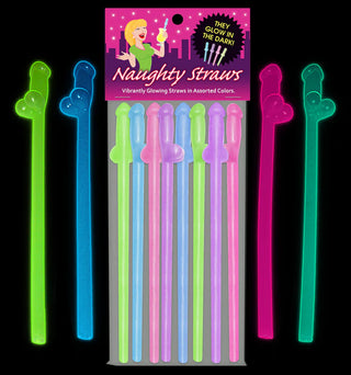 Glow-in-the-Dark Naughty Penis Straws 8-Pack