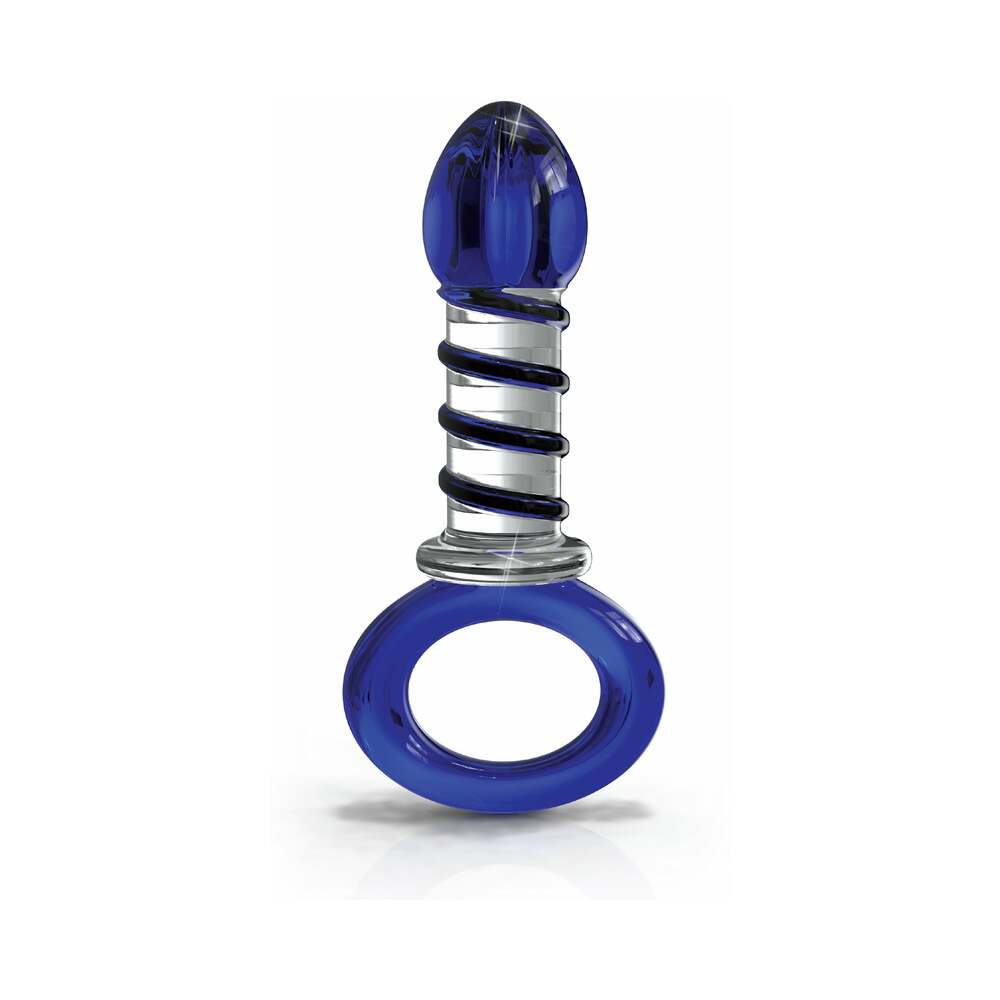 Icicles No. 81 Glass Juicer Ribbed Dildo With Handle Blue - Horny Stoner