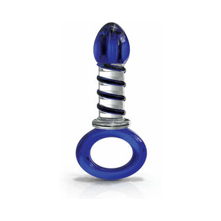 Icicles No. 81 Glass Juicer Ribbed Dildo With Handle Blue - Horny Stoner