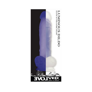 Evolved Luminous Poseable Glow in the Dark 8 in. Dildo With Balls Clear/Purple - Horny Stoner