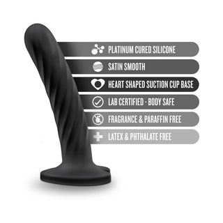 Temptasia Twist 5.5 in. Curved Dildo with Heart-Shaped Suction Cup Medium Black - Horny Stoner