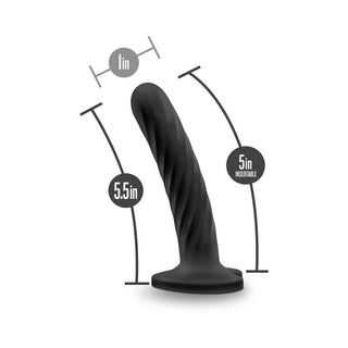 Temptasia Twist 5.5 in. Curved Dildo with Heart-Shaped Suction Cup Medium Black - Horny Stoner
