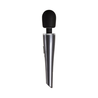 Evolved Mighty Metallic Wand Rechargeable Silicone Wand Vibrator Chrome/Black - Horny Stoner