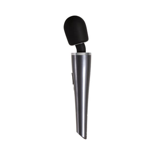 Evolved Mighty Metallic Wand Rechargeable Silicone Wand Vibrator Chrome/Black - Horny Stoner
