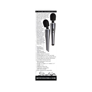 Evolved Mighty Metallic Wand Rechargeable Silicone Wand Vibrator Chrome/Black - Horny Stoner