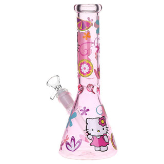 Greetings Feline Glass Beaker Water Pipe | 10" | 14mm F | Designs Vary - Horny Stoner