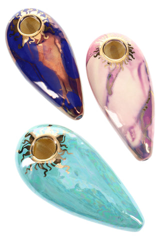 Ancient Creations Ceramics 4″ Oval Ceramic Hand Pipe – Brass Screen – US-Made