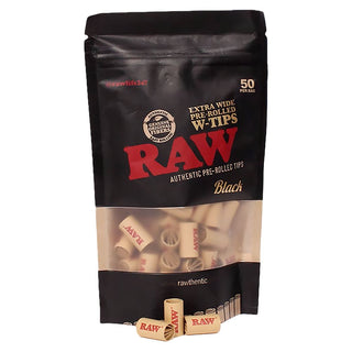 RAW Black Extra Wide Pre-Rolled Tips - 50pc Bag - Horny Stoner