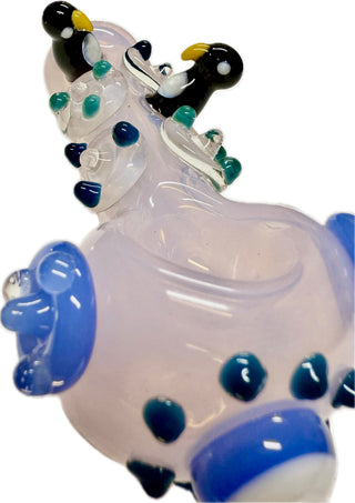 Ripkitty 4.5" Tobacco Dry Herb Hand Pipe Spoon Color Tube Glass with Penguins Art