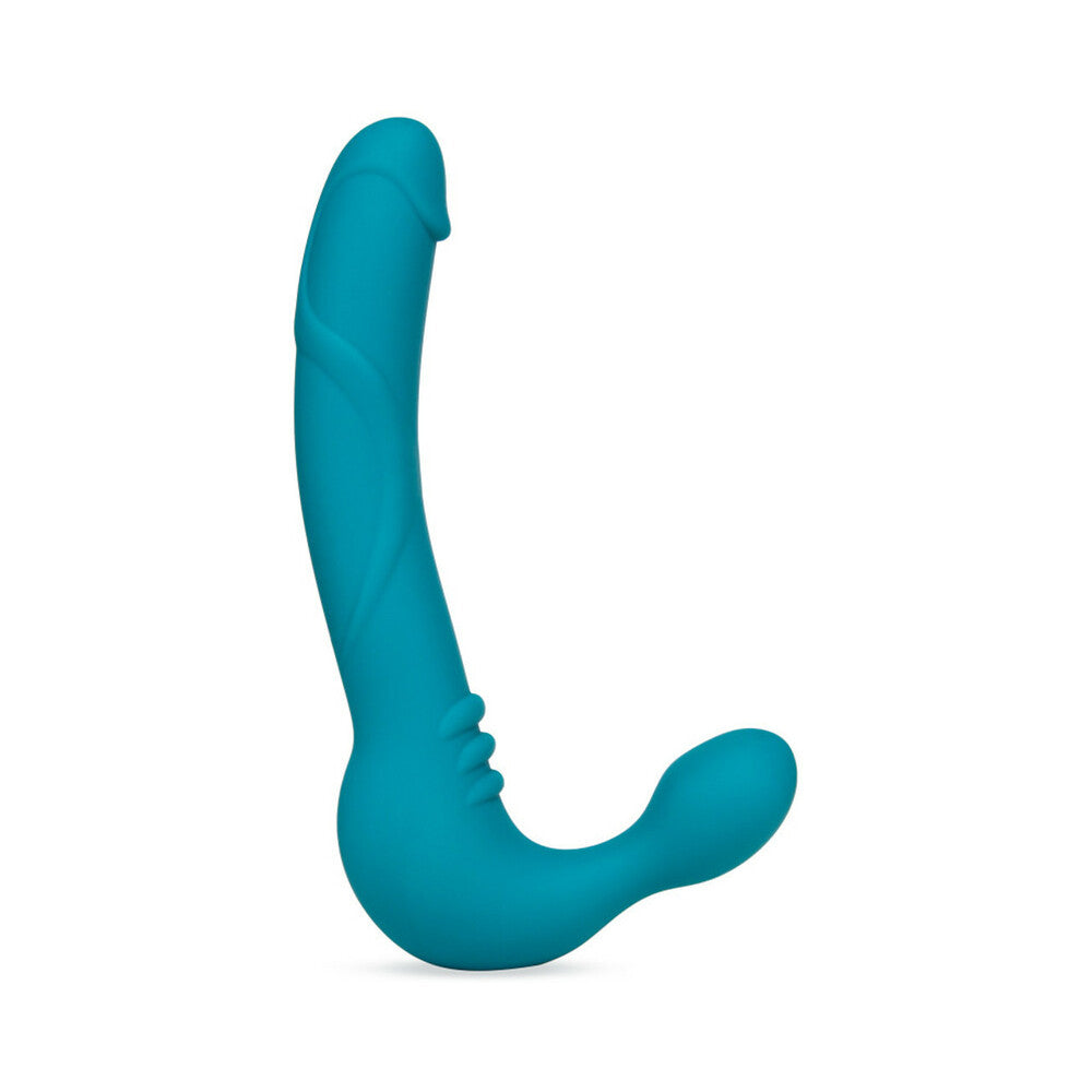 Temptasia Luna 9 in. Silicone Strapless Strap-On Dildo with Rechargeable Bullet Vibrator Teal - Horny Stoner