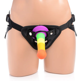 Strap U Proud Rainbow Silicone Dildo with Harness Kit